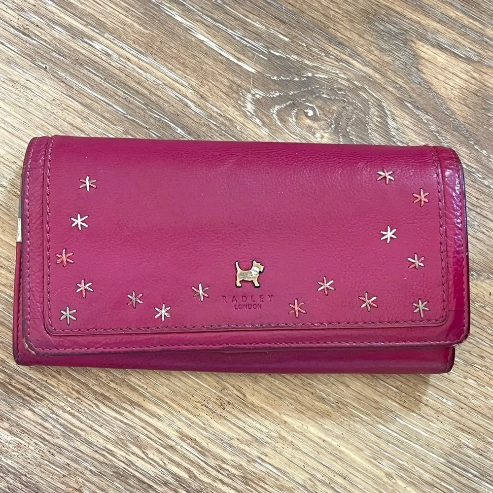 RADLEY LONDON Magenta Leather Flap Wallet with detailed Stars